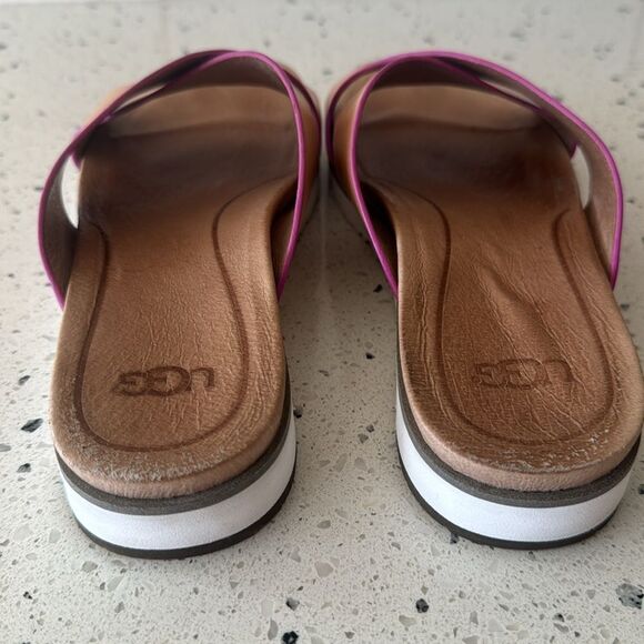UGG Kari Women's Natural Tan & Pink Leather Slide Sandals Casual Comfy Size 6.5 - Picture 3 of 8